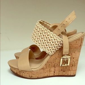 Beige wedges, 4 inches worn once